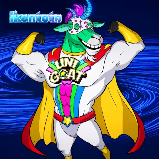 Pemandangan visual penuh warna dari slot Unigoat dengan karakter kambing ajaib di layar.